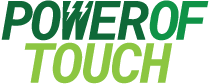 Text reading POWER OF TOUCH with POWER OF in dark green and TOUCH in light green.